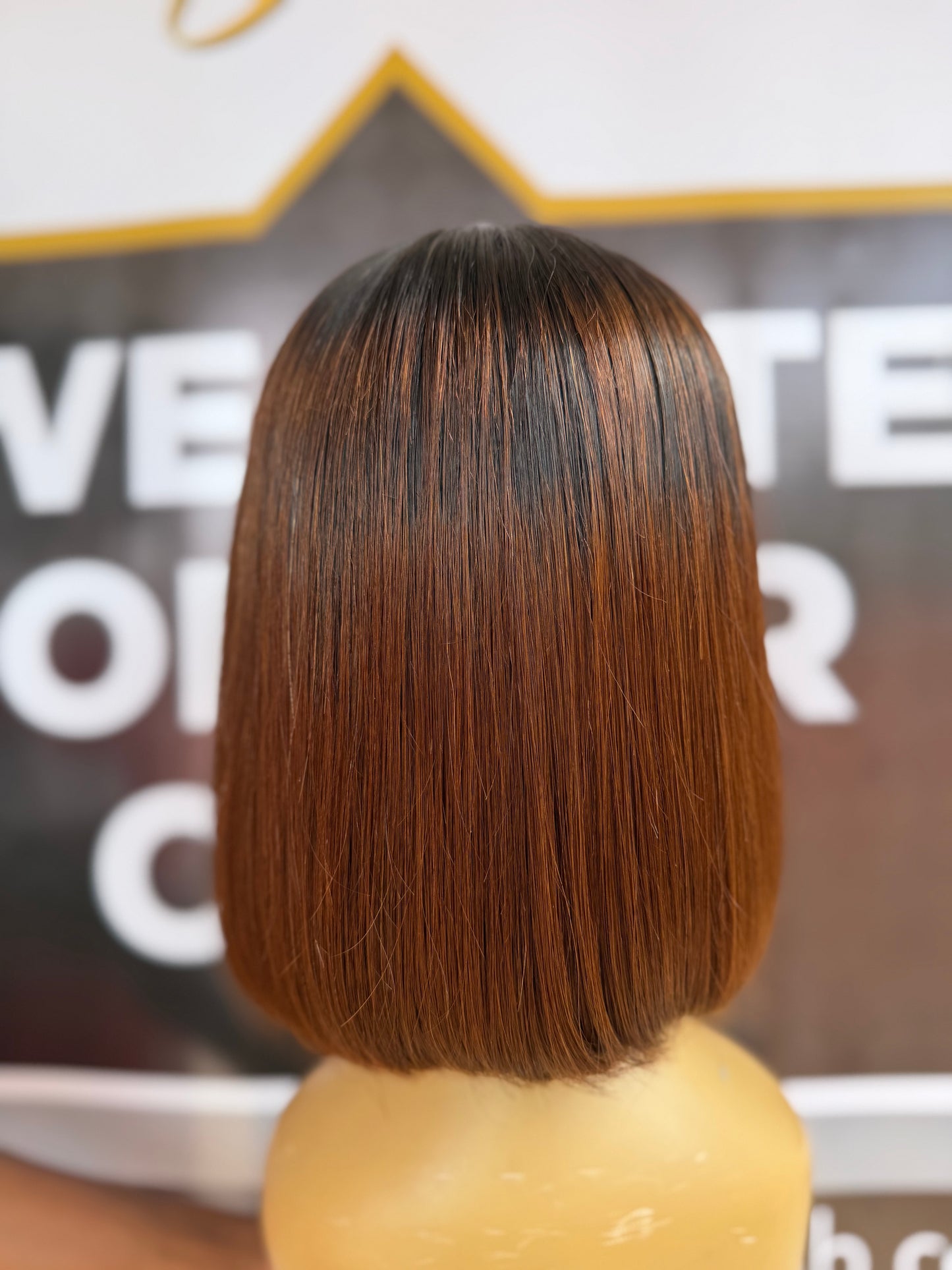 Custom Made 2/6 Double Drawn Bob In Brown With Black Root