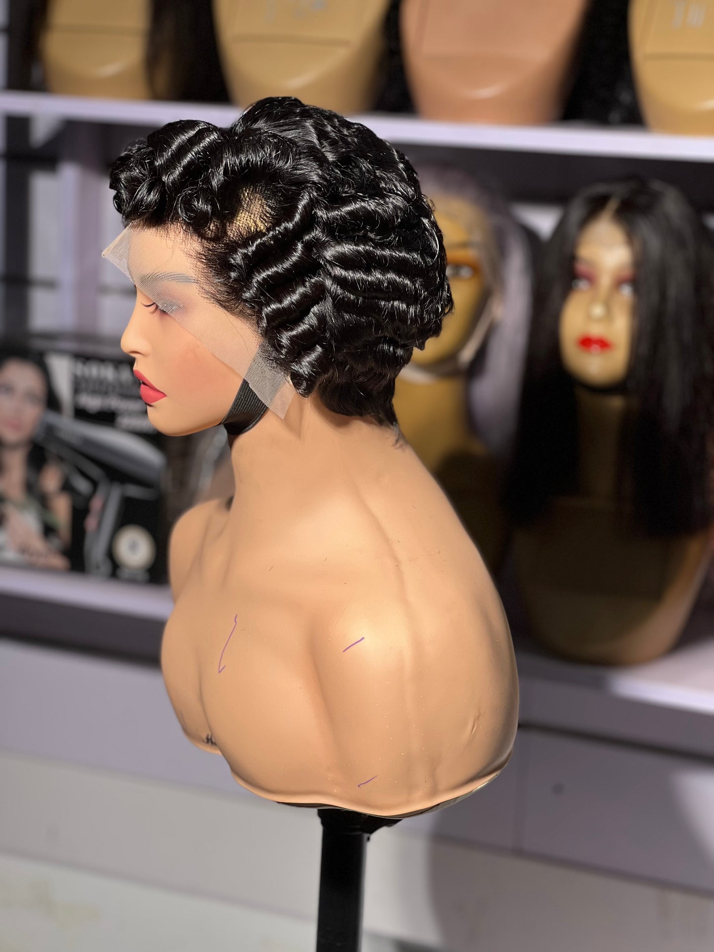 Beauty Curled Custom Frontal Pixie Wigcap