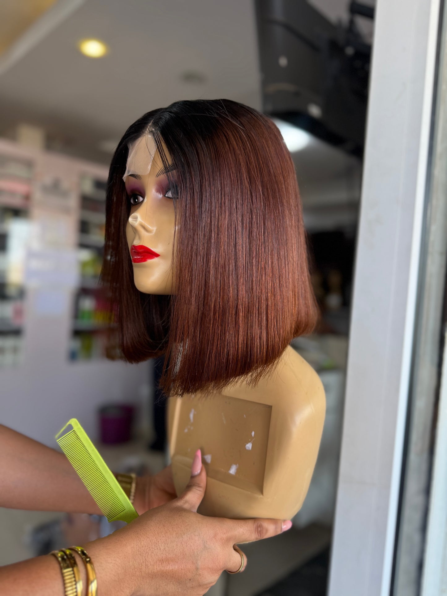 2/6 Kim k SDD Bone Straight Brown + Black Root