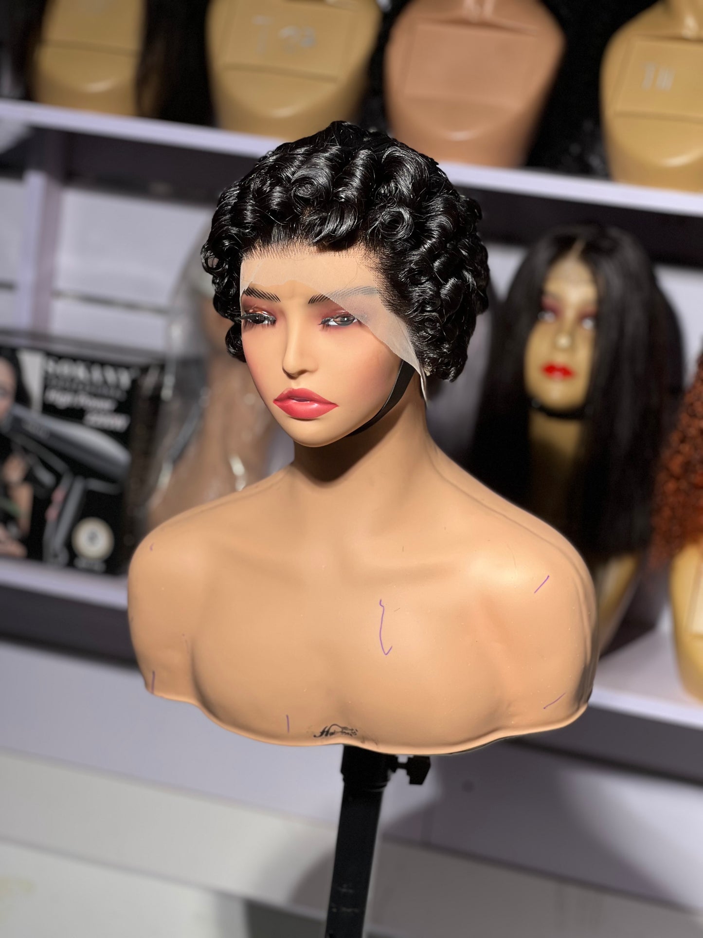 Beauty Curled Custom Frontal Pixie Wigcap