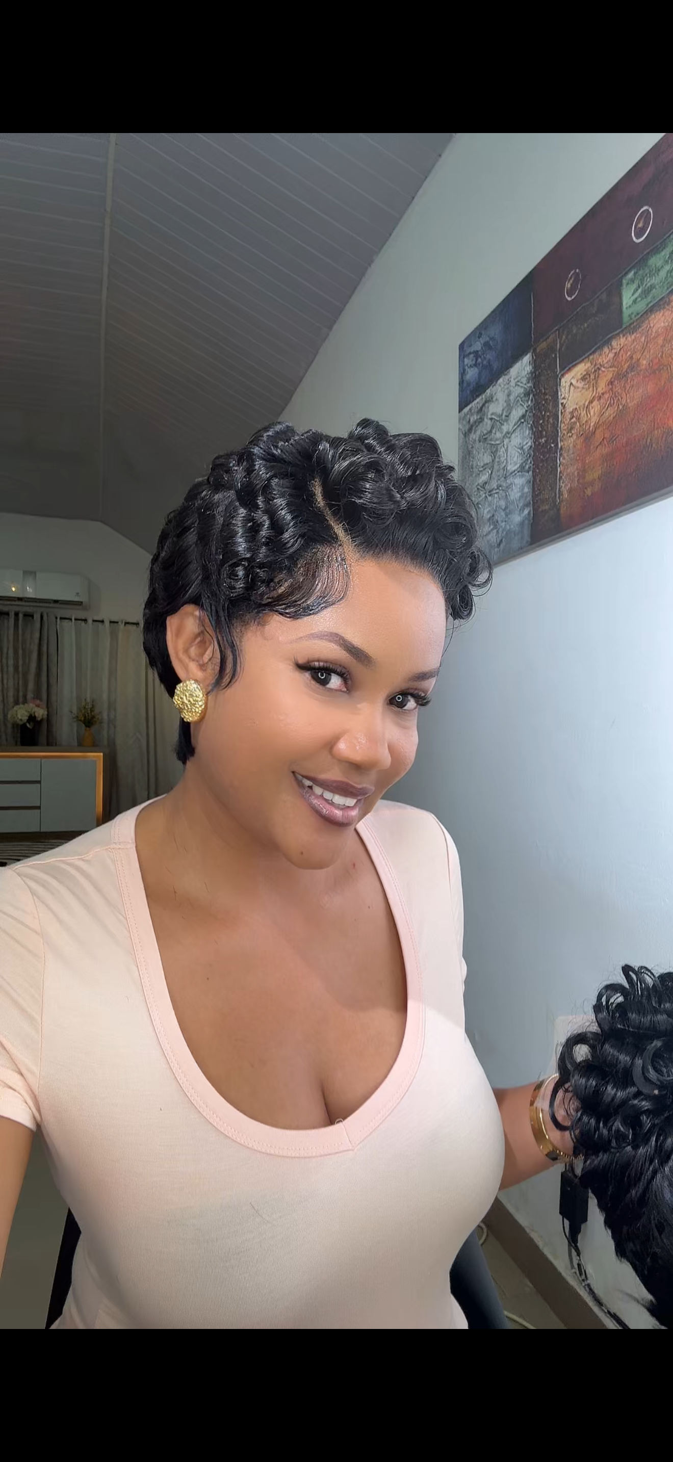 Curled 5/5 Custom Closure Pixie Cut Wig
