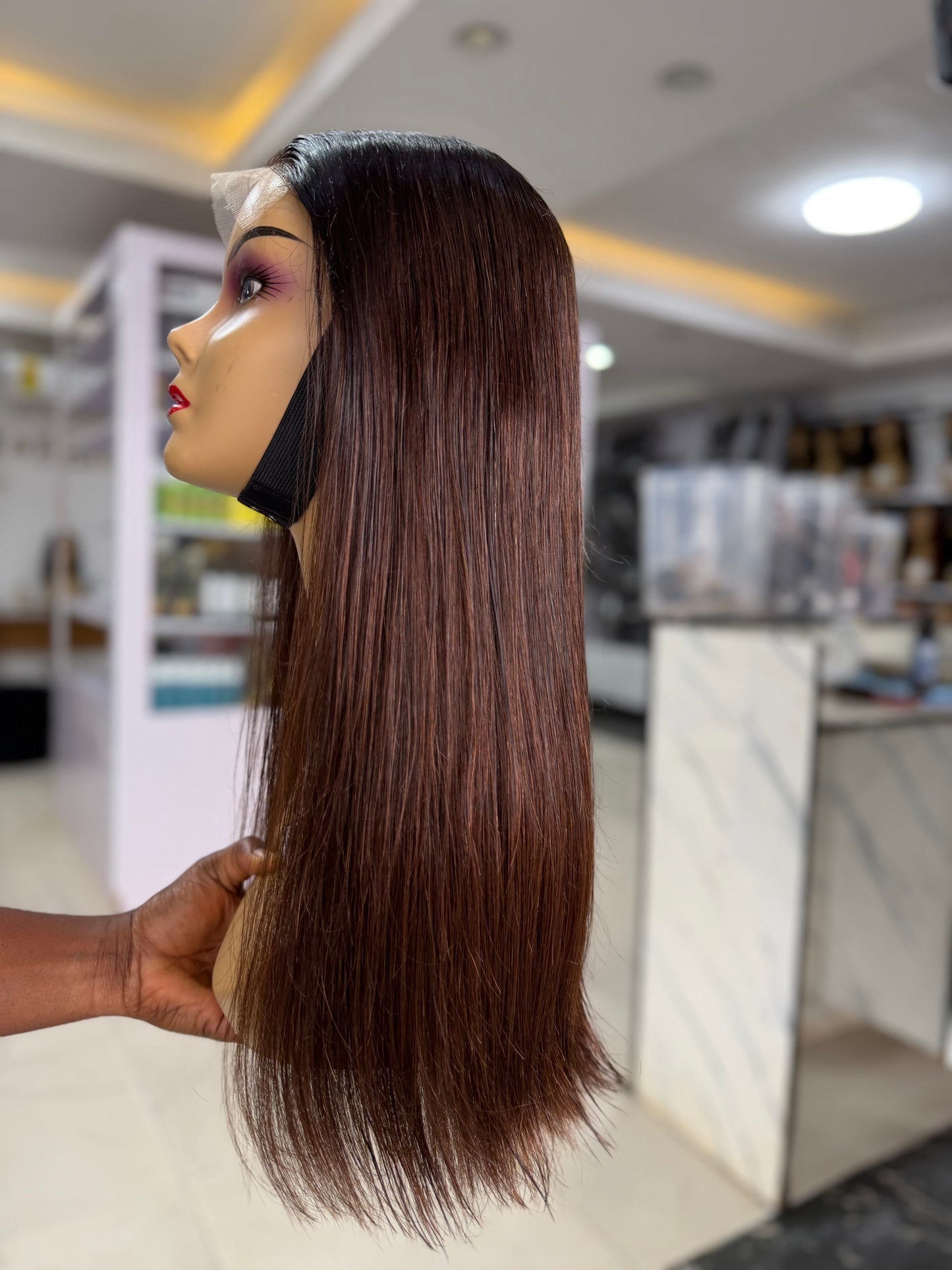 Chinese SDD Bone Straight 5/5 HD Lace In Brown With Black Root