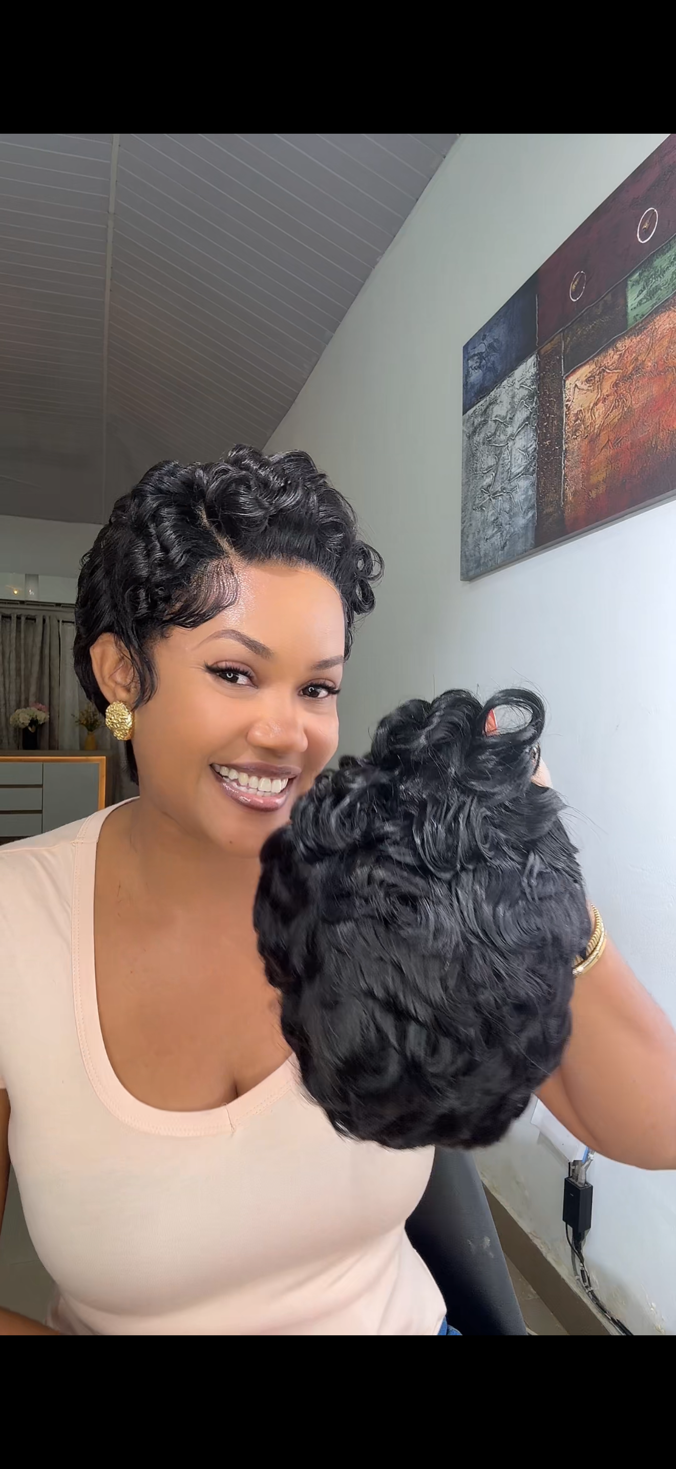 Curled 5/5 Custom Closure Pixie Cut Wig