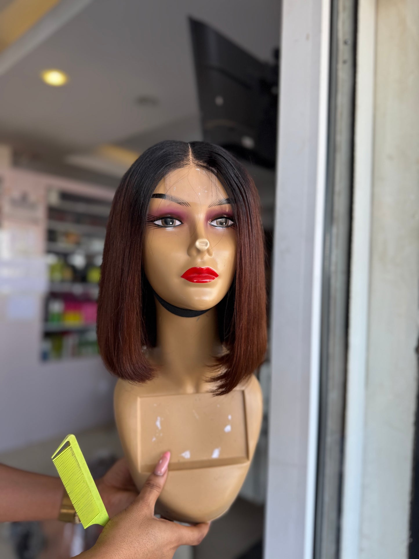 2/6 Kim k SDD Bone Straight Brown + Black Root