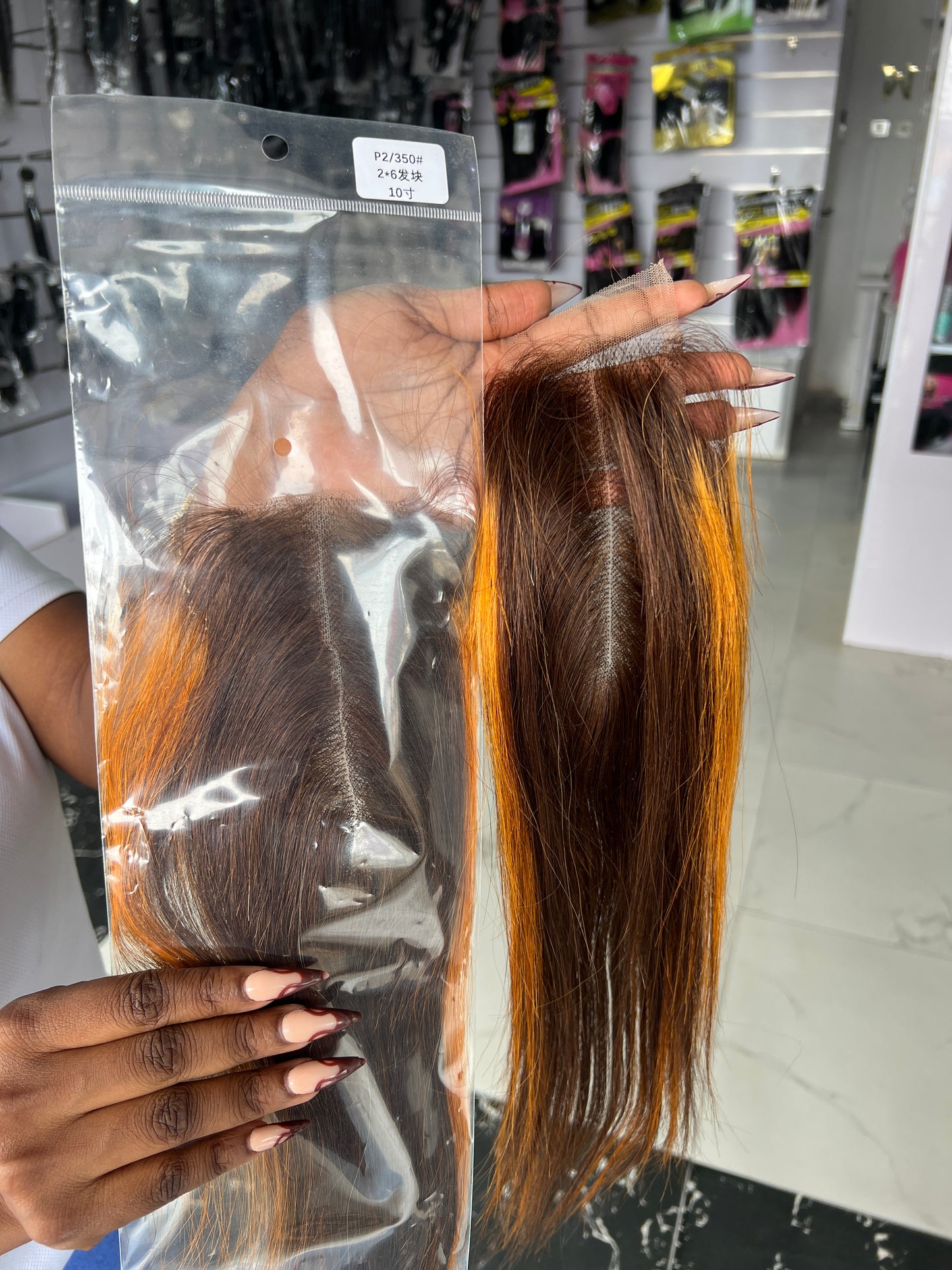Orange And Brown 2/6 Bone Straight Closure Only