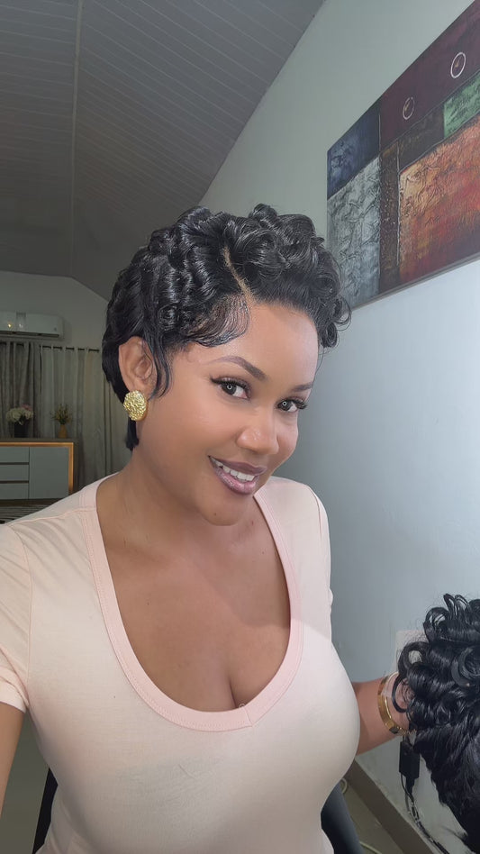Curled 5/5 Custom Closure Pixie Cut Wig